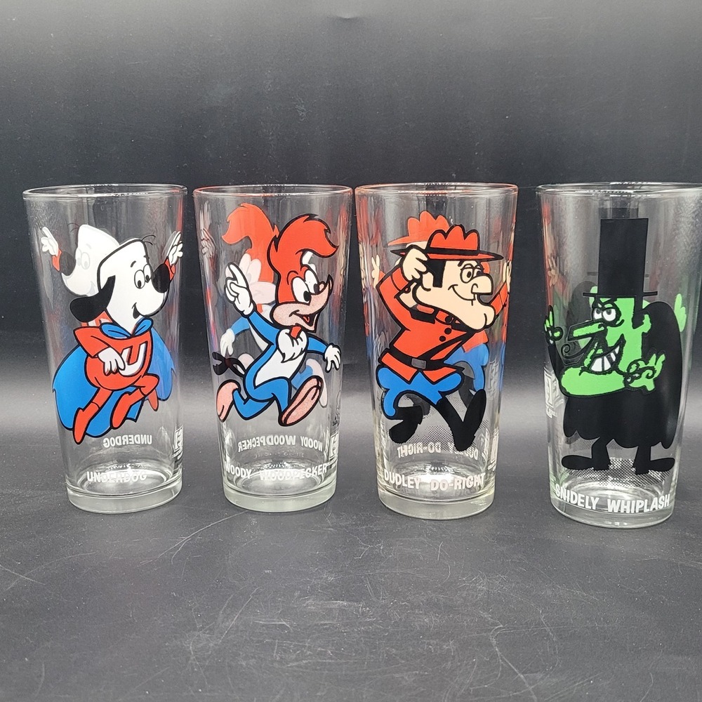 Set Of 4 Vintage Pepsi Collector Drinking Glasses Woody Dudley Snidely Underdog